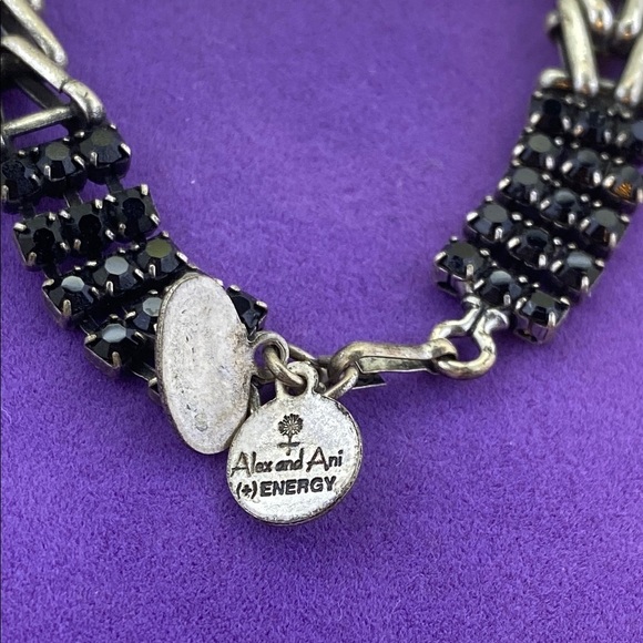 💛 Alex & Ani Vintage 66 Silver and Black Crystal Chevron Bracelet - Picture 2 of 5